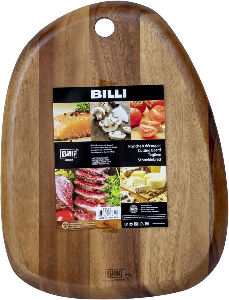 BILLI Pebble Shaped Acacia Cutting Board, Serving 33x24 cm (Natural Acacia) - Image 3